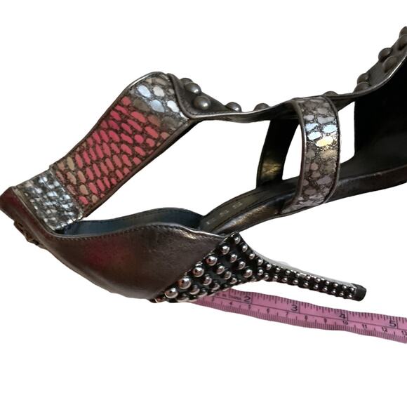 GUESS Stiletto Pumps 6.5M Pewter Black Carole Punk Rock Studded High Heels Y2K - Picture 14 of 14